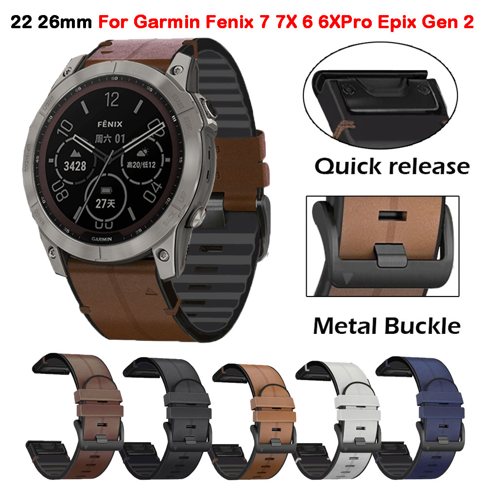 Leather+Silicone Replacement Strap for Garmin Fenix 7 7X 6 6X Pro 5 5X Plus Band Epix Gen 2/D2 Mach 