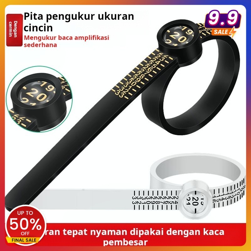 

Pita pengukur cincin dengan kaca pembesar, penggaris cincin lunak, filter ukuran cincin kode AS plastik, penggaris cincin