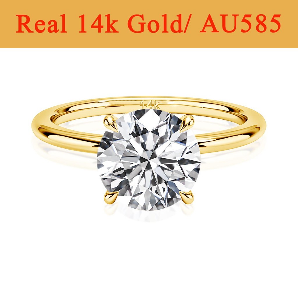 Real Gold 14K Moissanite Women's Ring Simplicity AU585 K Gold Diamond Wedding Band Bride Engagement 