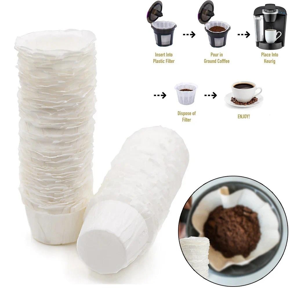 100pcs Disposable Paper Filters Cups Replacement White Coffee Filter Paper Pod for Keurig Capsules C