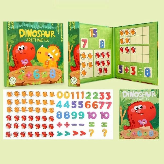 Mainan Anak Dinosaur Book Magnetik Edukasi Hitung Puzzle Buku Belajar Anak Kids Toys Kado Ulang Tahu