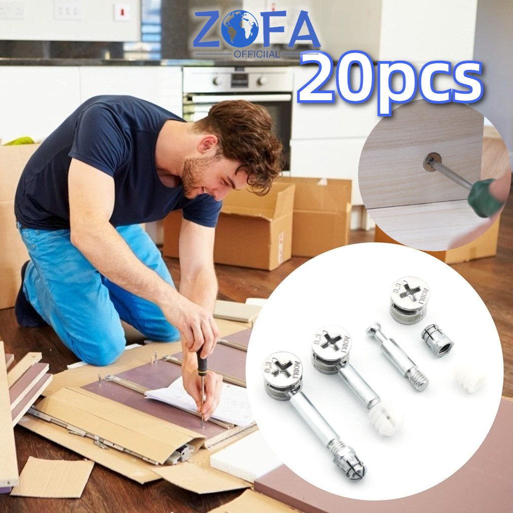 20pcs Baut Knock Down Minifix 3 In 1 Furniture Knock Down Set Skrup Baut Minifix 35mm