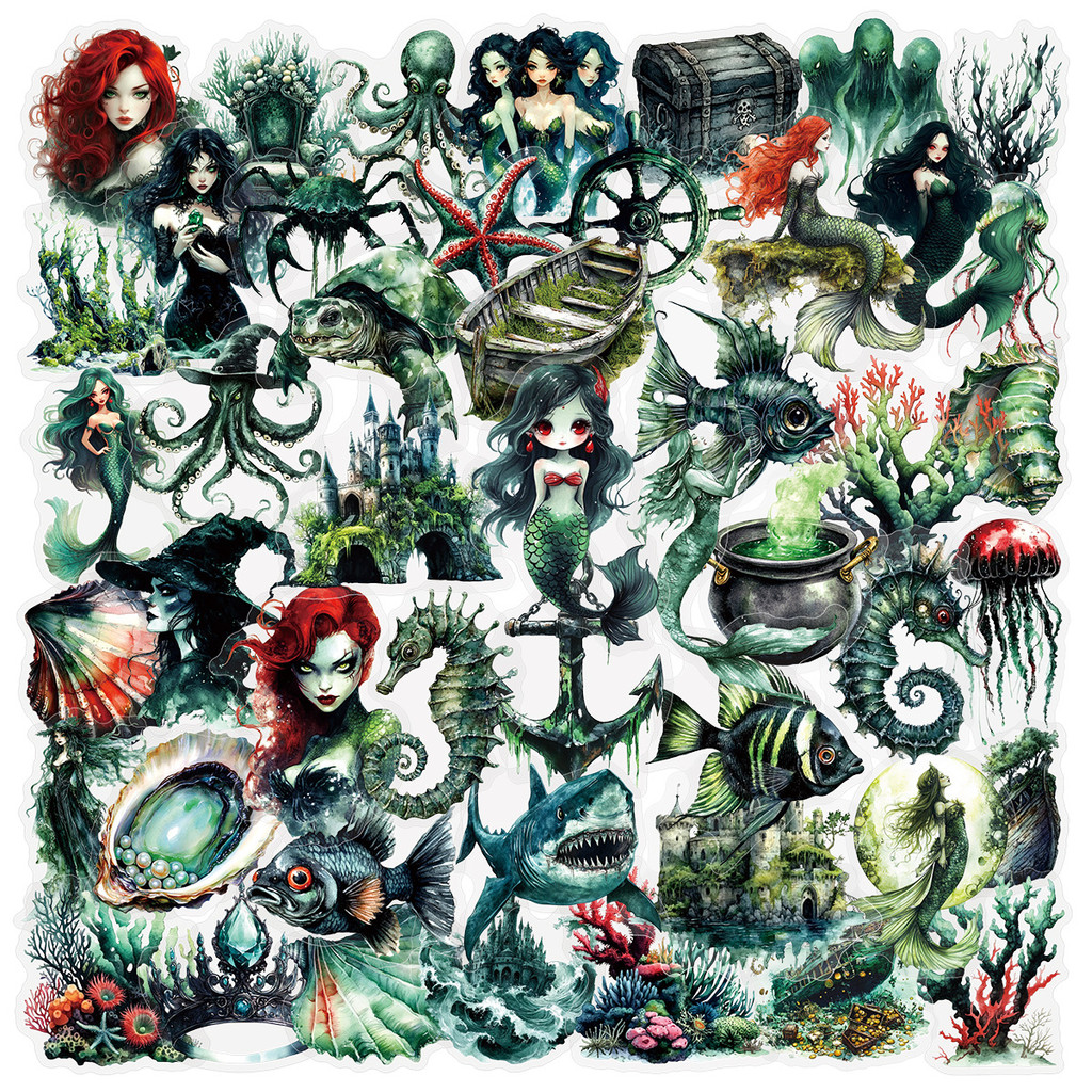 

10/50PCS Dark Style Mermaid Marine Animal Stickers Cool Transparent Doodle Decorative Toys Decorative Water Cup Guitar Bicycle