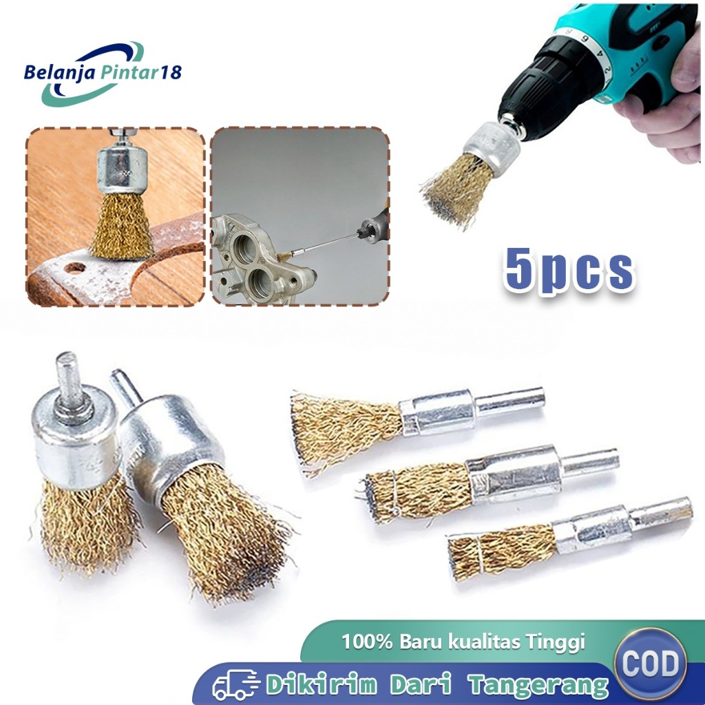5pcs/set Mata Bor Sikat Kawat Besi Set Wire Brush Bor Mangkok Mata Bor Kawat Bor Sikat Kawat Kuninga