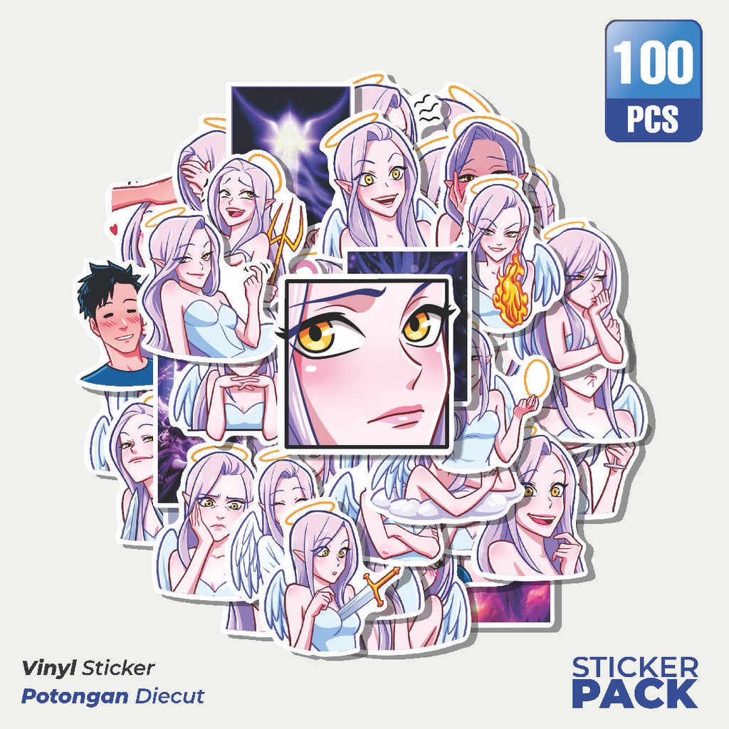 

100 PCS STIKER Stiker Beautiful Girls Angel Violet Waterproof Aesthetic- Untuk Laptop, Motor, dan Helm - Paper Stationery Pack