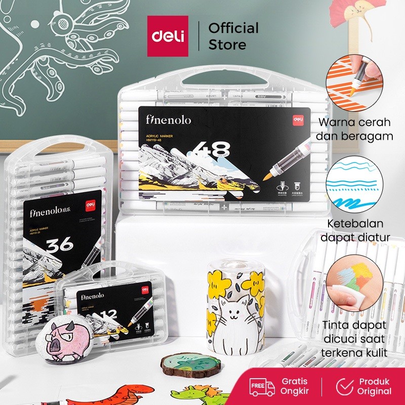 

PROMO!Deli Spidol Akrilik / Acrylic Marker Water Based Mudah Dibersihkan 12/24/36/40 Warna Cerah HM119READY