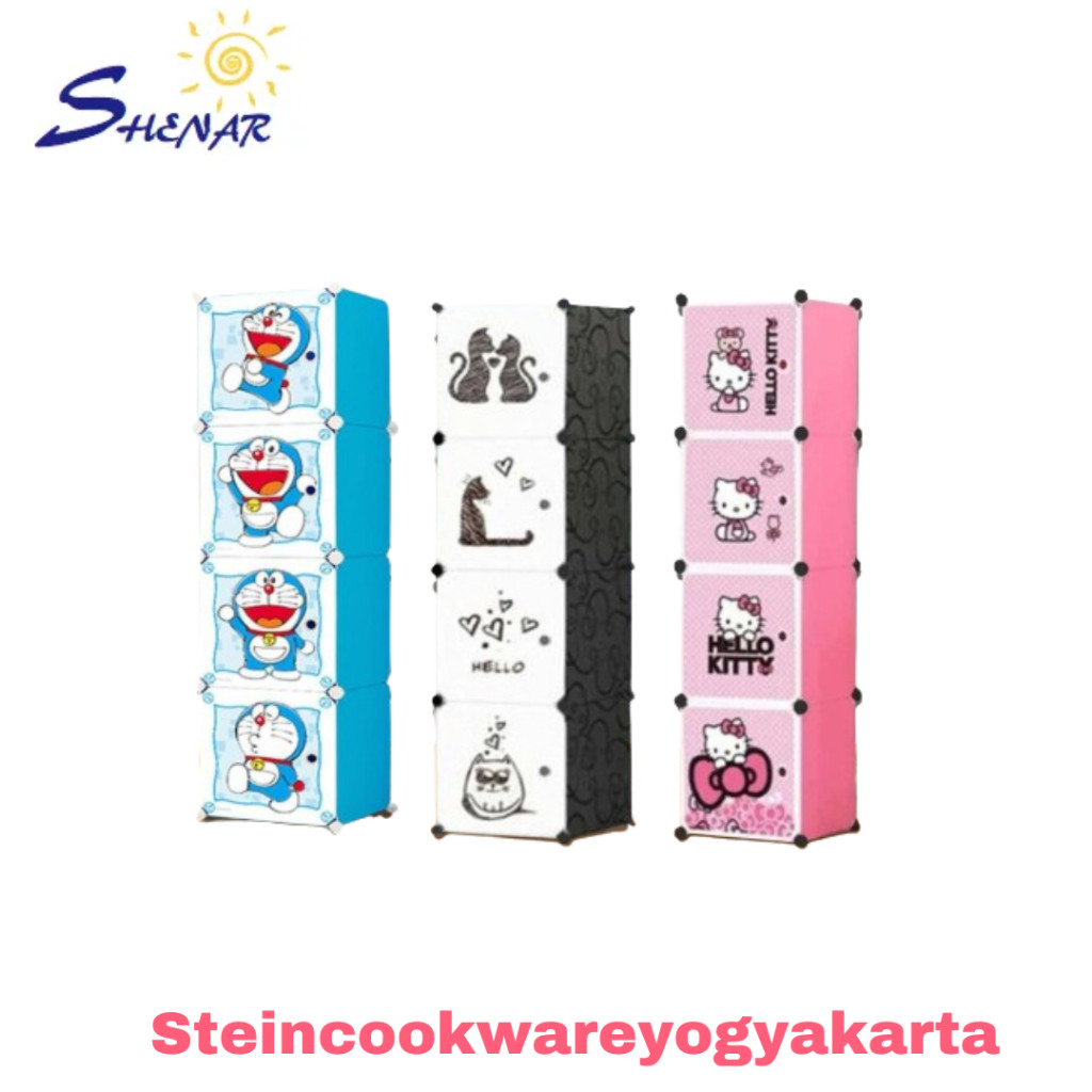 Lemari Baju Plastik Karakter 4 Susun Bongkar Pasang Karakter Rak Portable Serbaguna