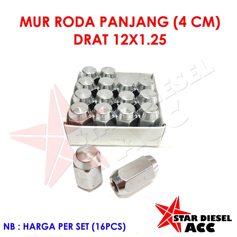 BAUT RODA  MOBIL DRAT 12X1.25 UKURAN PANJANG 4 CM MUR RODA PAJERO SPORT TRITON MUR RACING JIMNY ROCK