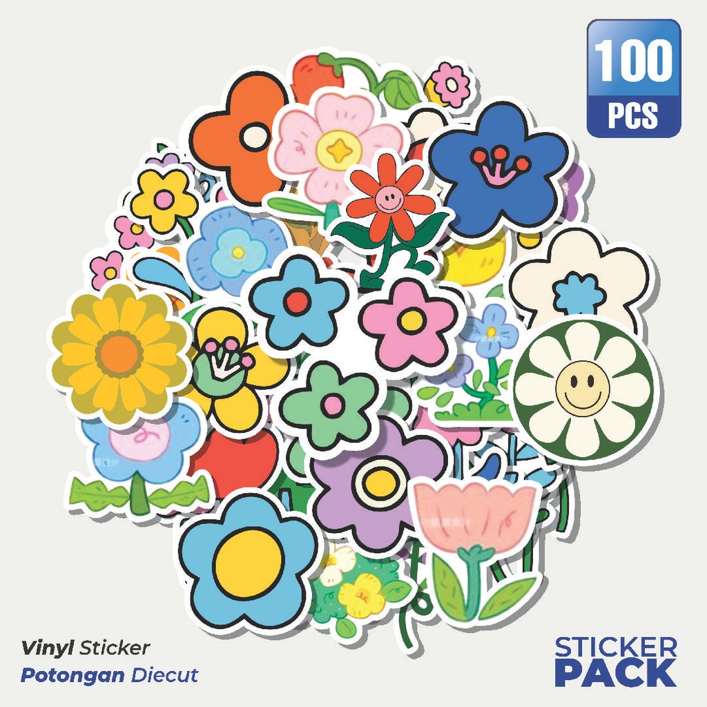 MURAH 100 PCS Stiker Retro Floral [Bunga Retro] Waterproof Aesthetic- Untuk Laptop, Motor, dan Helm 