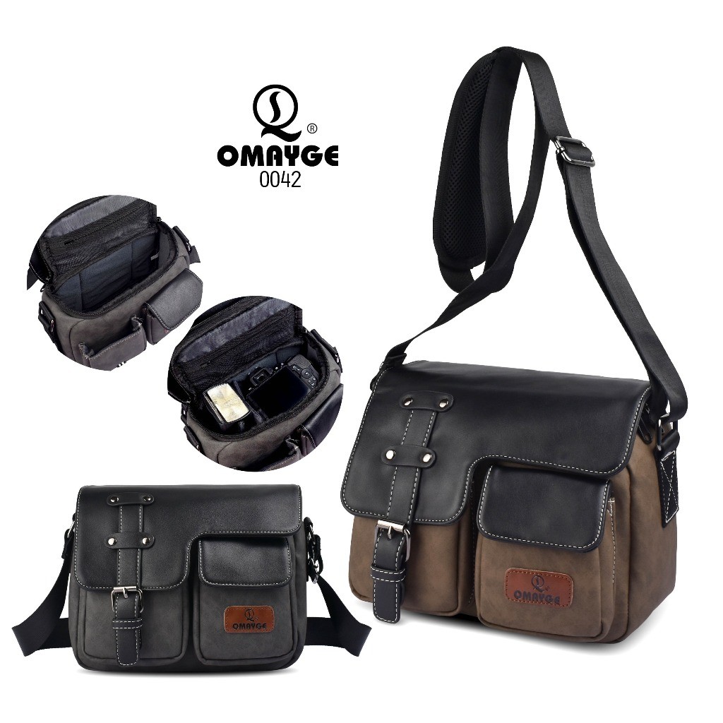 Omayge-Tas Camera Omayge 0042 Tas Laptop Slingbag Tas Mesengger Travel-Tas Dokumen PU Leather