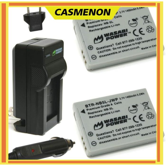 Wasabi Power Battery & Charger for Canon NB-5L NB5L Baterai IXUS 90 800 850 860 870 900 950 960 970 