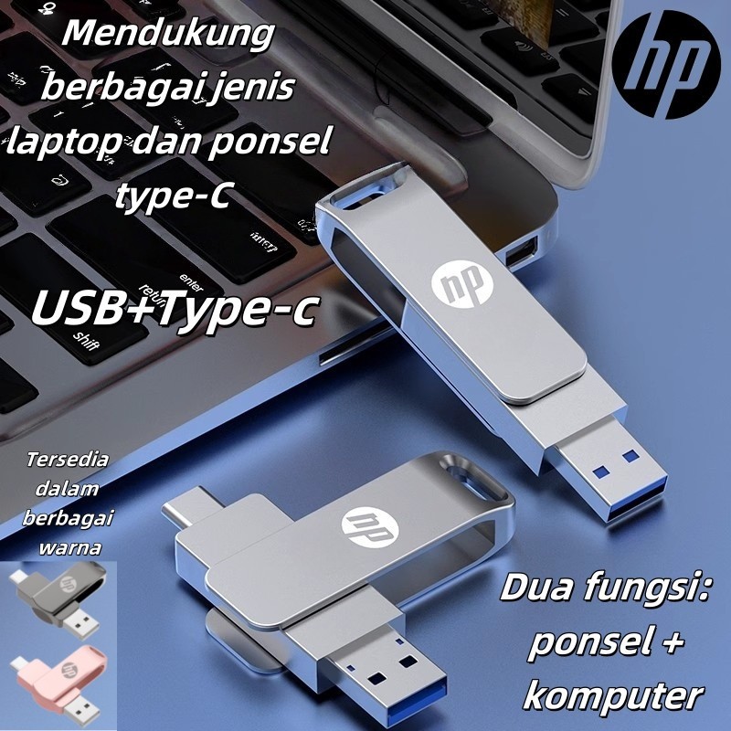 HP U502 U601 Flashdisk Type-C Terbaru 32GB–1TB, USB Logam Kecepatan Tinggi untuk Android & PC