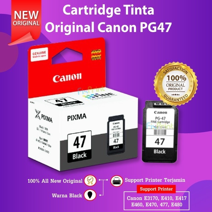GigaByte Store FixPrint Canon PG47 PG 47 Black Ink Cartridge Tinta Printer E400 E410 E460 E470