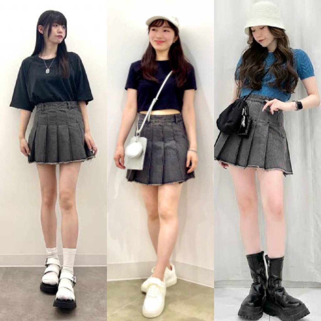 WARNAMU #1423 GU-JPN DENIM LOW - WAIST PLEATED MINI SKIRT
