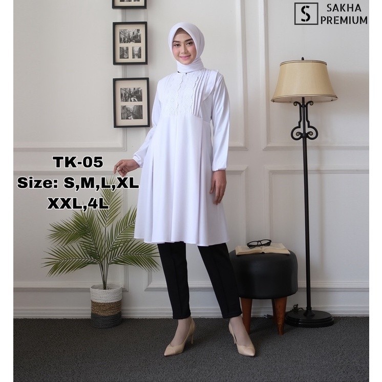 W Store - Tunik Baju putih Atasan Tunik Putih  XXL Baju Atasan Tunik Fashion Putih Wanita Muslim