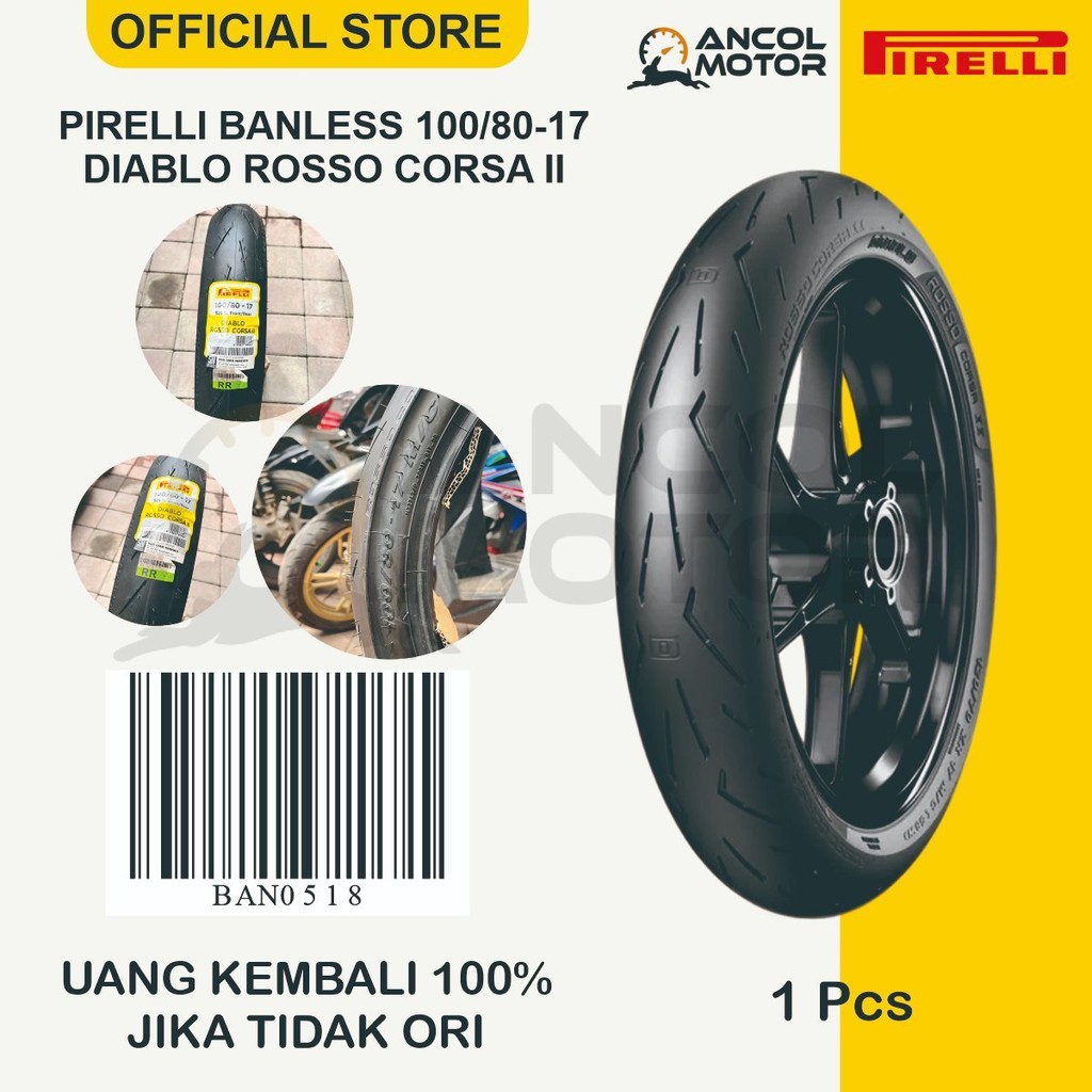 PIRELLI Ban Tubeless 100/80-17 Diablo Rosso Corsa II (TL) | Ban Motor Sport Ring 17 Original