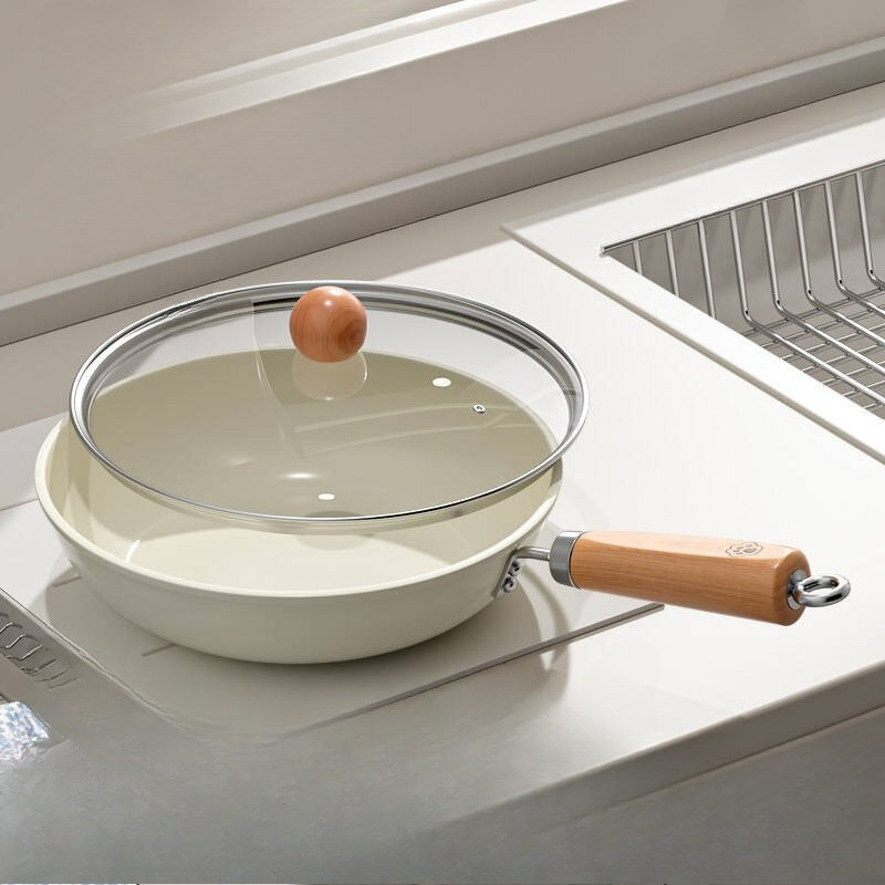 Ceramic flat bottomed pan, non stick pan, household stir fry pan, fried egg pancake pan, steak fryin