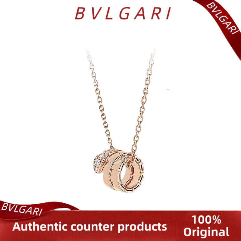 Genuine product BVLGARI women's 18K rose gold circular double-ring necklace 100% genuine product A g