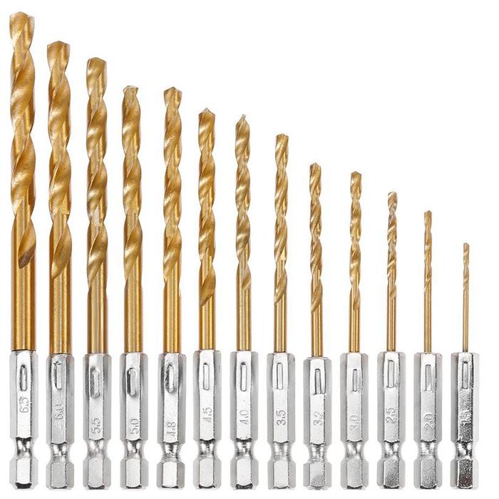 Mata Bor Power Drill Steel Titanium Hex Shank 13 PCS