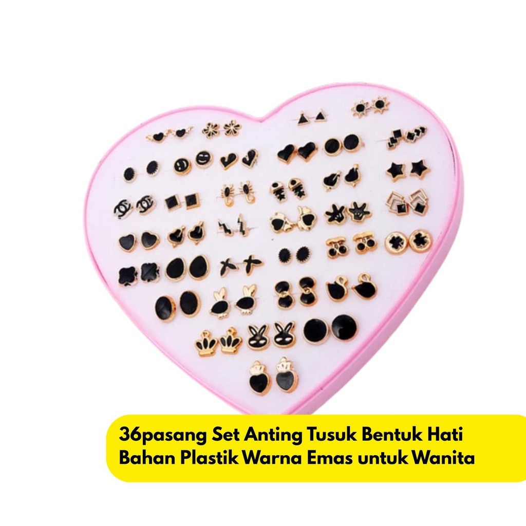 36pasang Set Anting Wanita untuk BR243 Warna Plastik Bahan Bentuk Emas Tusuk Hati