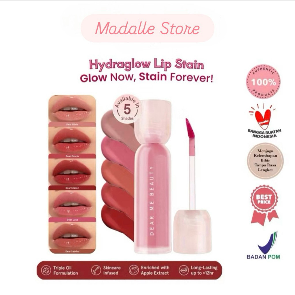 DEAR ME BEAUTY Hydrated Hydraglow Lip Stain / Lipstik yang Melembabkan Bibir / Tahan Lama / Warna Pi