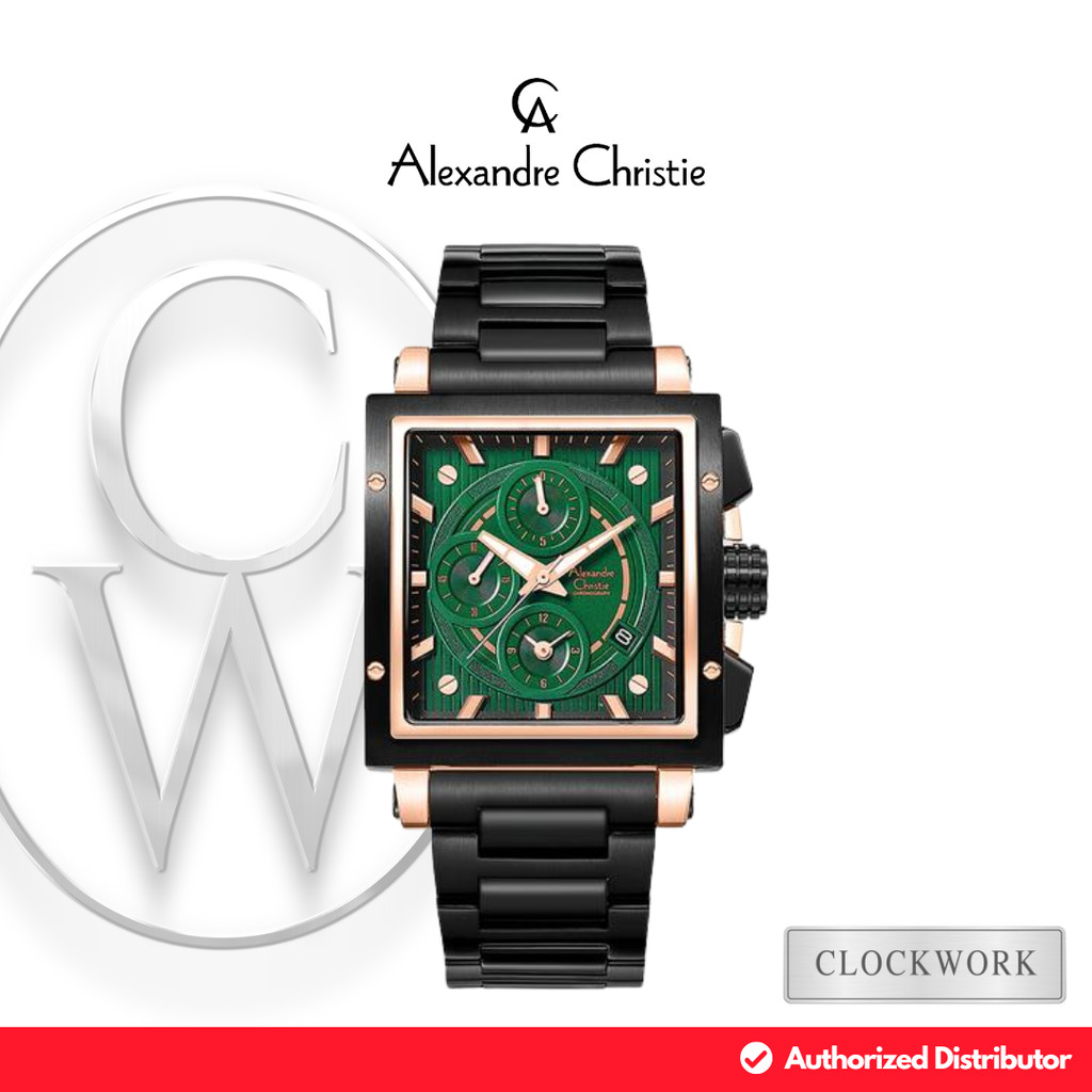 Jam Tangan Pria Alexandre Christie Chronograph AC 6182 GCBBRGN Rantai Sporty Hitam Rosegold