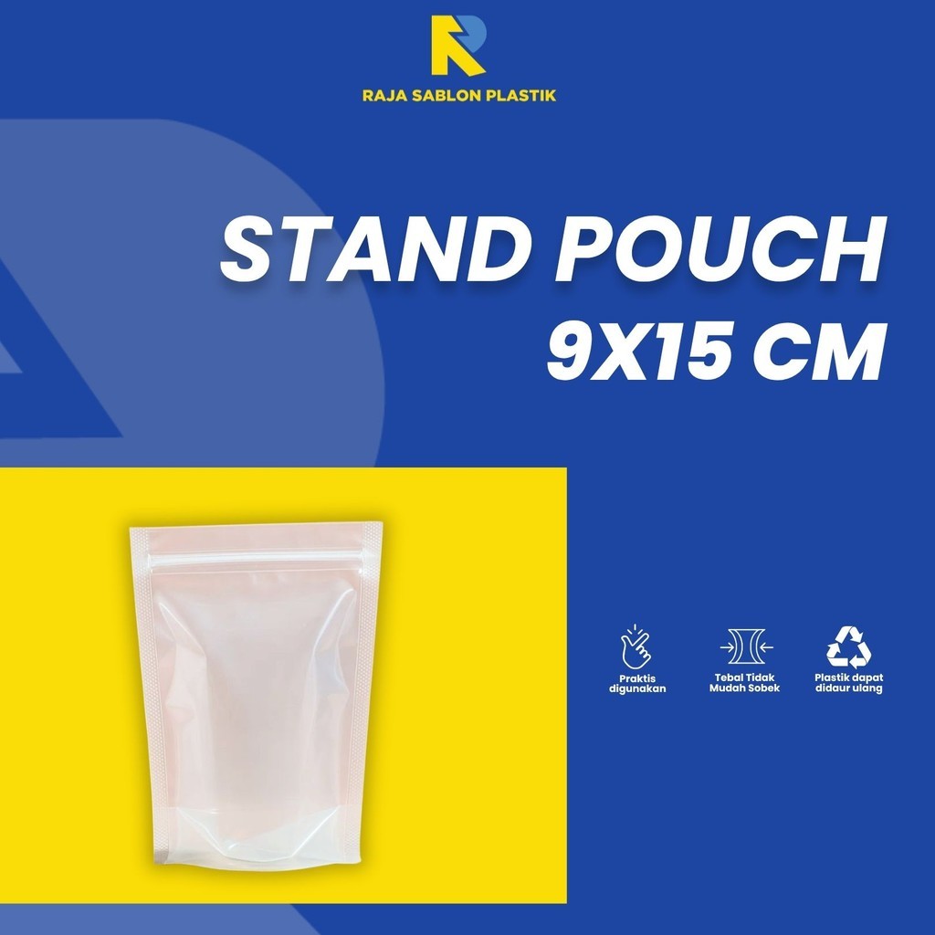 Standing Pouch / Stand Pouch / Pouch untuk Makanan / Pouch Snack Ukuran 9 x 15 Plastik Klip berdiri 