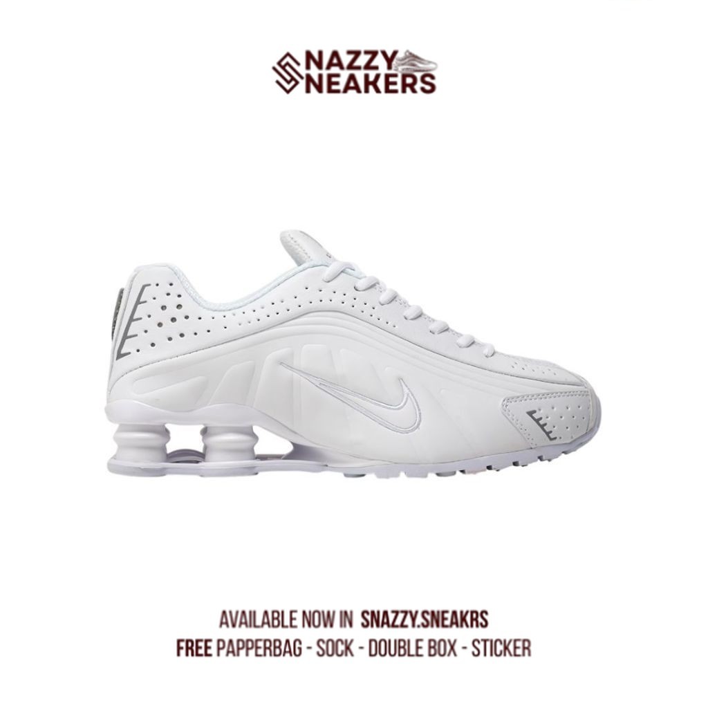 Sepatu NIKE SHOX R4 TRIPLE WHITE Sneakers Original unisex