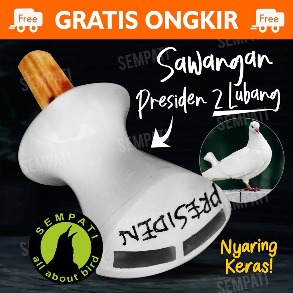 SEMPATI Sawangan Merpati Presiden 2 Lubang Putih Polos Mainan Hatong Hotang Peluit Pluit Nyaring Lat
