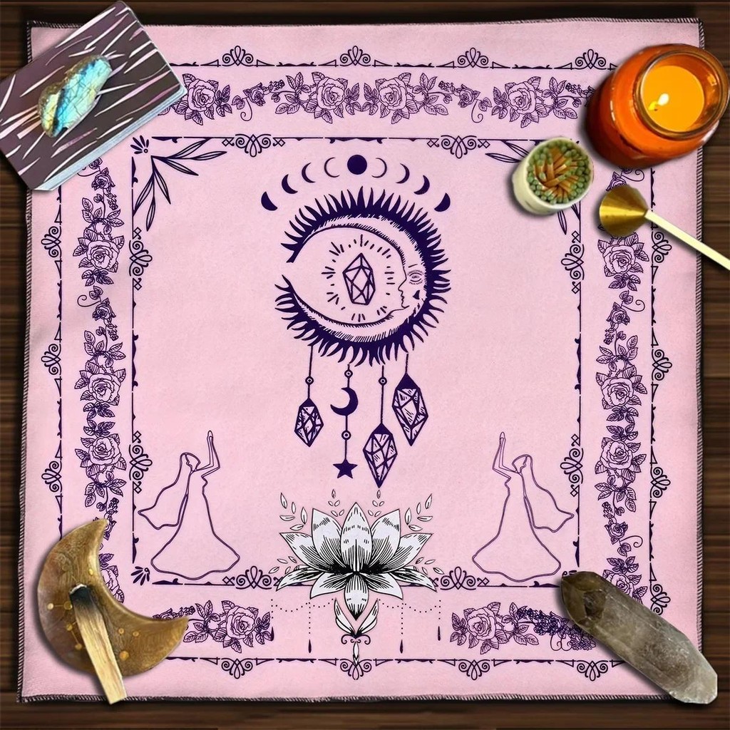 Pink Tarot Card Tablecloth For Spread Tarot Reading Cloth Love Rose Flower Moon Tarot Mat Spiritual 
