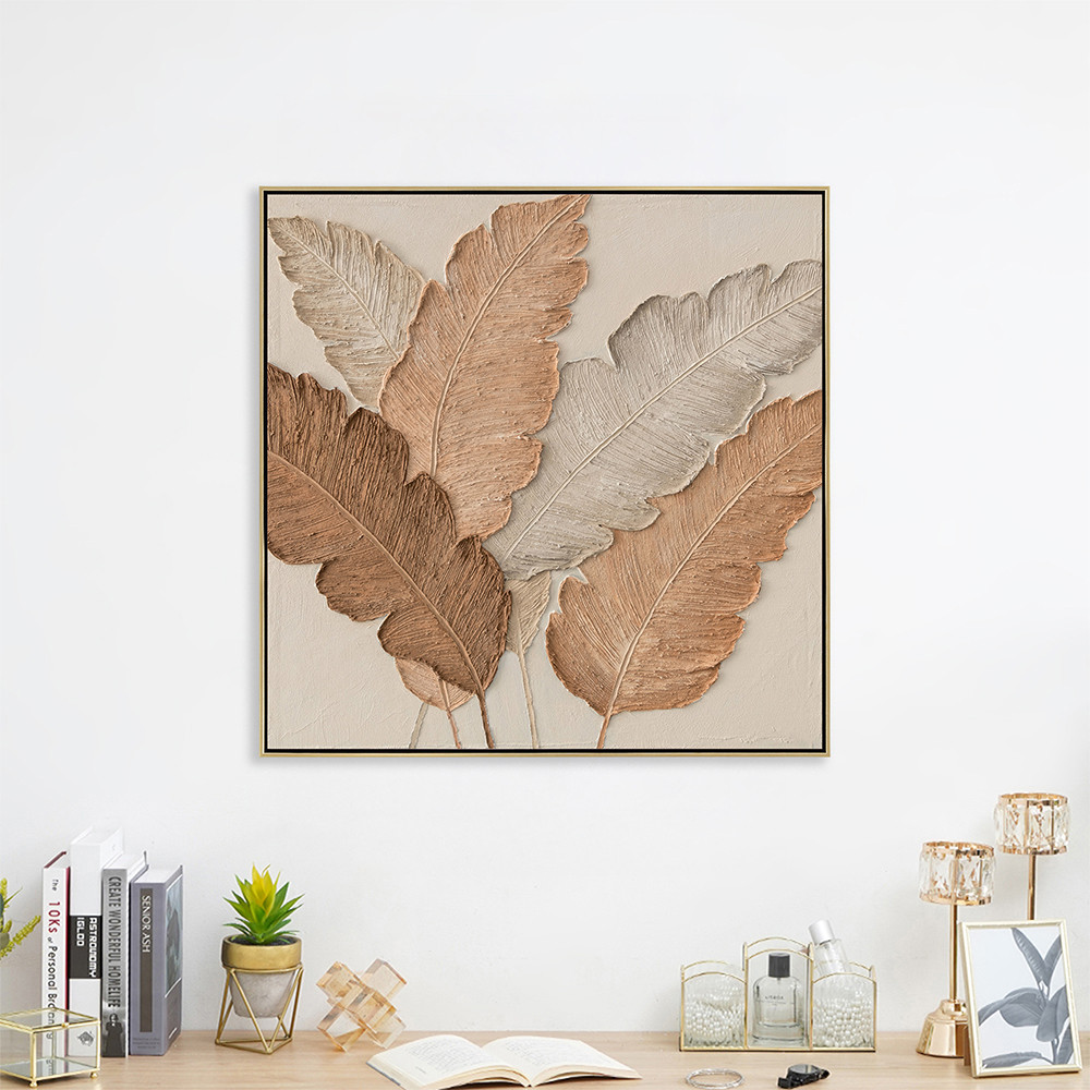 Informa 82.5X82.5 Hiasan Dinding Oil Painting Leave - Cokelat Canvas Wall Art Lukisan Kanvas Wall De