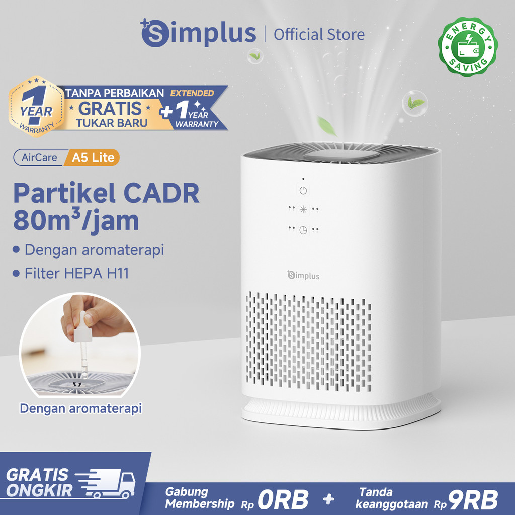 Simplus Air Purifier Mini Pemurni Udara Filter HEPA H11 Timer 8 Jam CADR 80m³/jam Dengan Aromaterapi