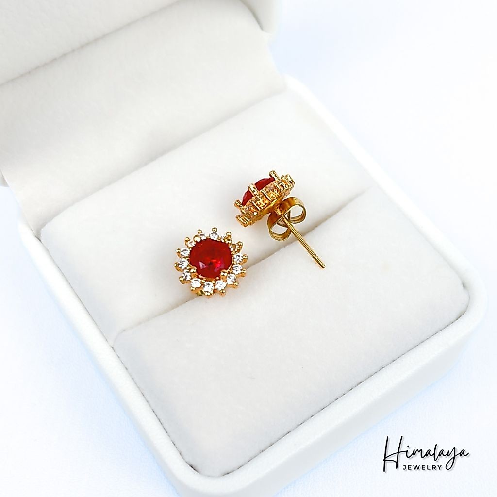 Anting Stud Tusuk Sumpel Motif Permata Zirconia Merah/Hitam/Hijau Hongkong Batu Permata Bahan﻿ Temba