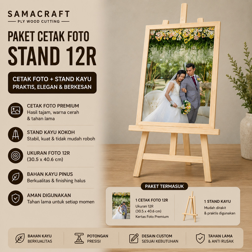 Paket Cetak Foto Prewedding + Bingkai + Stand Ukuran 12R (30x40cm) Custom Cetak Foto 12R Cetak Foto 