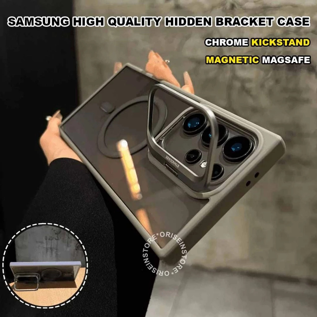 Clear Case 3in1 Stand Camera Magsafe Magnetic Metal Lens Holder Protective For Samsung S24 / S24 Ult