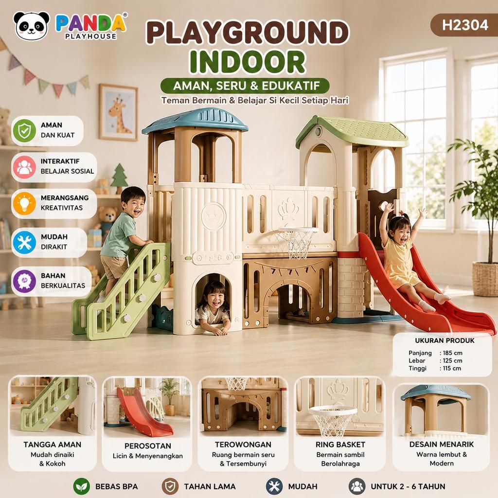 PANDA PLAYHOUSE Mainan Playhouse Playground Anak Perosotoan Terowongan Anak H2304