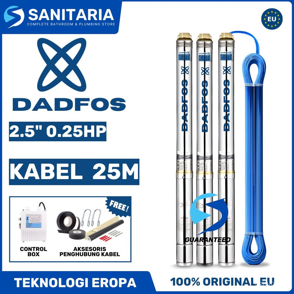 Pompa Satelit Dabfos 2,5 Inch 0.25 HP + Kabel 25 Meter– Submersible / Sible Berkualitas / Teknologi 