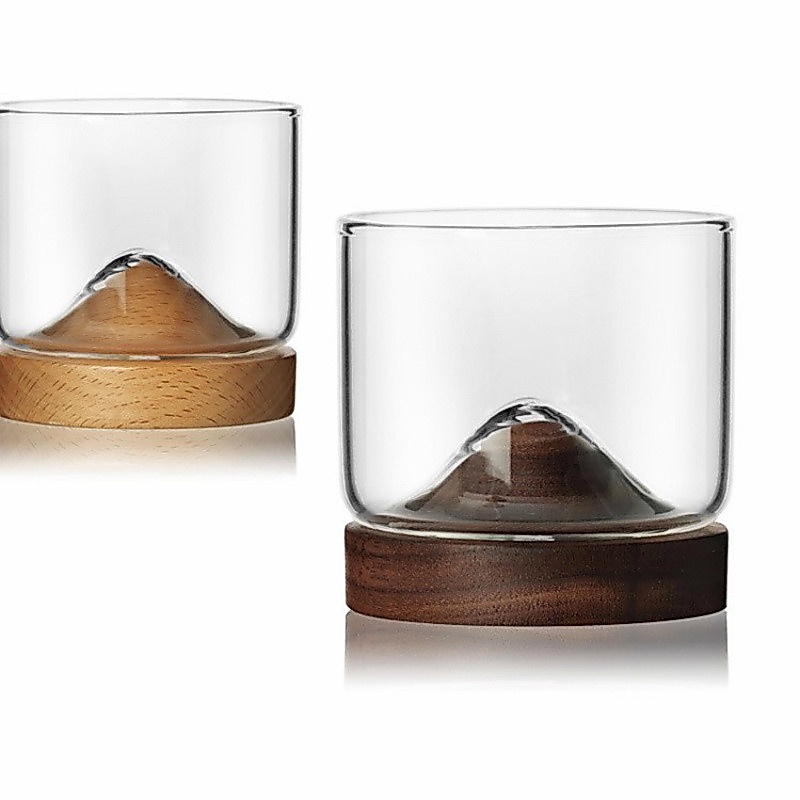 French Style Unique Design Hill Burning Mountain Crystal Spiegelau Whisky Tumbler With Wood Coaster 