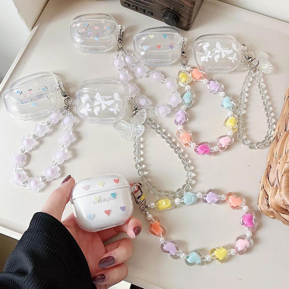 Flower Hearts Butterfly Soft Silicone Earphone Case For Lenovo LP40 TWS Bracelet Pents Clear Case fo
