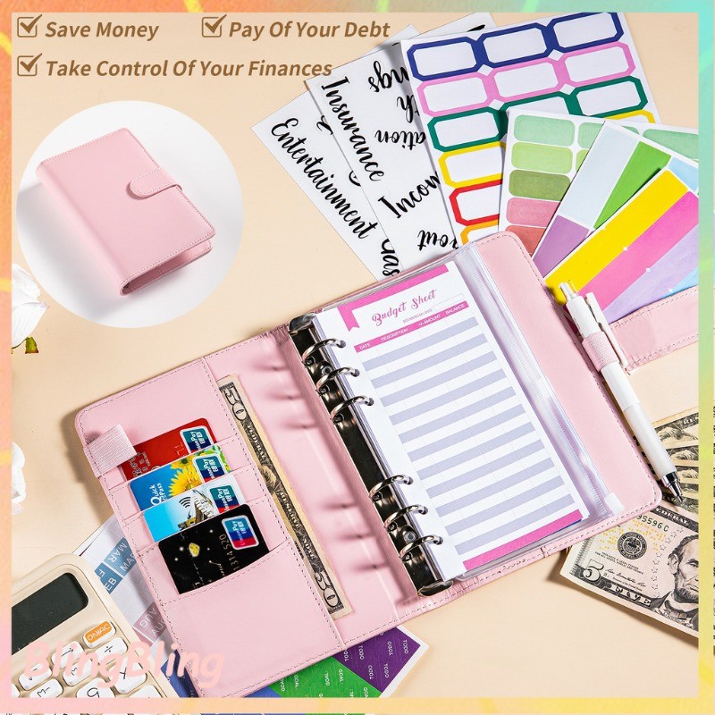 

【Ready】Paket Binder Nabung Keuangan Lengkap—A6 daun longgar macaroon PU buku catatan kulit buku catatan keuangan keuangan keluarga buku tabungan uang saku zip