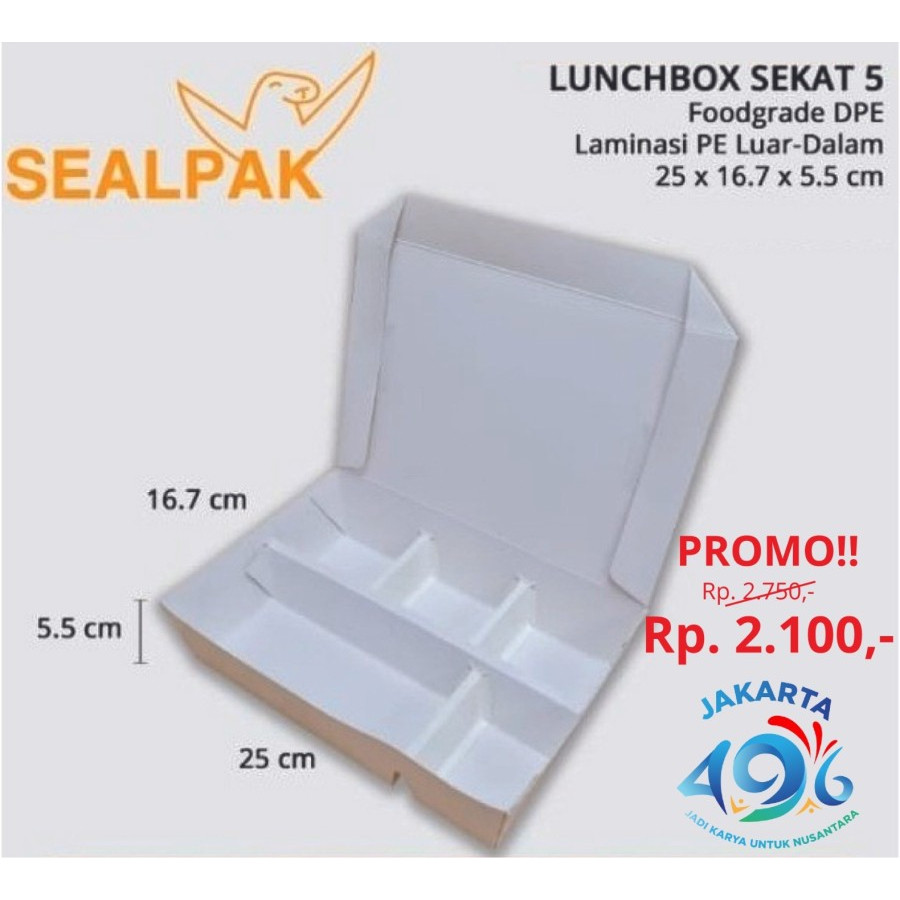 Paper Lunchbox Sekat 5 / Kotak Nasi / Kotak Bento / Dus Nasi (Polos)