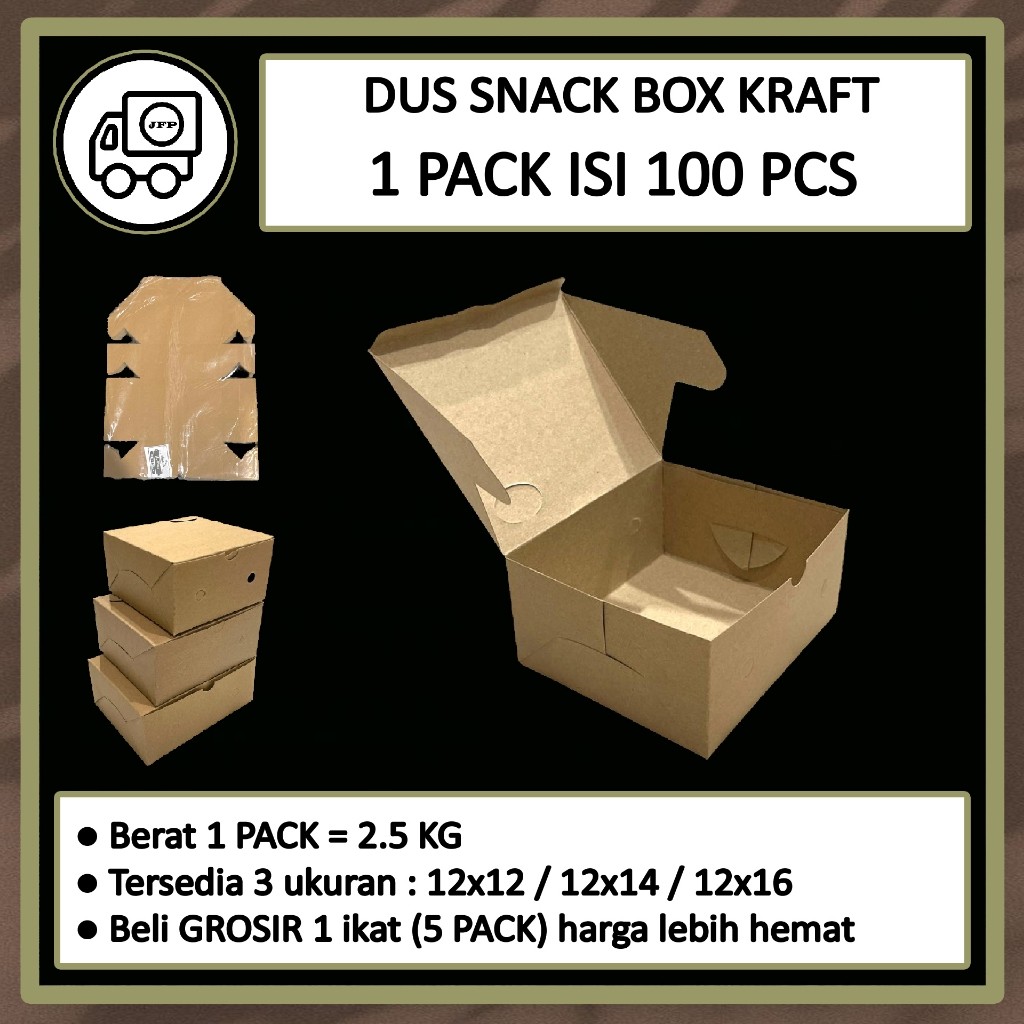 

Dus Snack Box Kue 12x12 12x14 12x16 Coklat Kraft Polos Motif isi 100 pcs