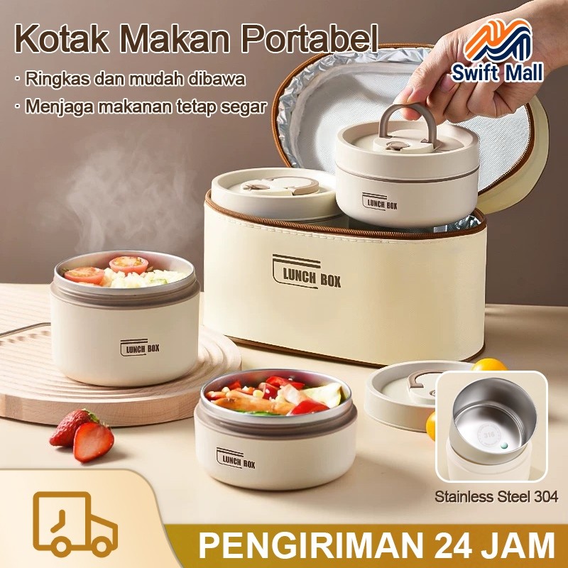 Swift Mall Lunch Box Tas Set Kotak Makan Anti Tumpah 304 Stainless Steel Tas Bekal Dan Free Sumpit K