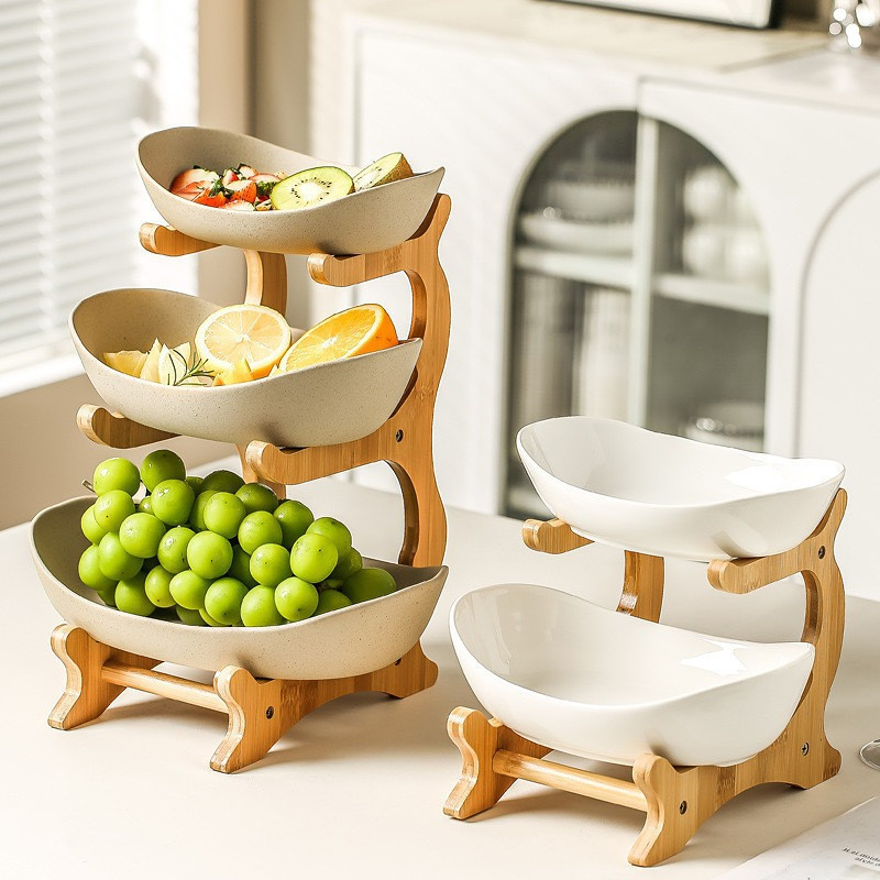 Nampan Buah 2 Lapis Plastik, Cantik dan Multifungsi, Cocok untuk Meja Makan dan Dekorasi Rumah