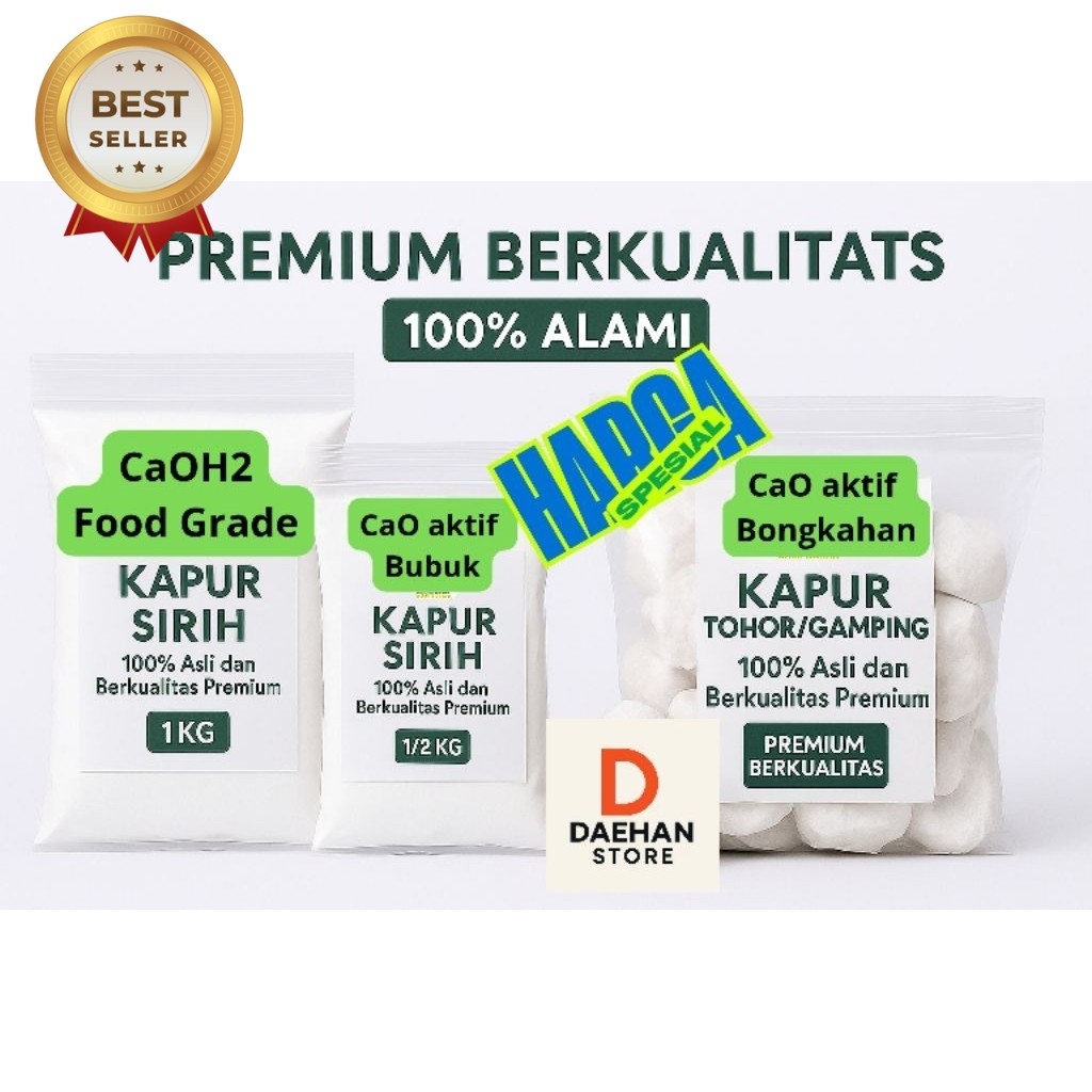 

Kapur Sirih Murni Kualitas Premium | Untuk Masak, Mengolah Pinang, dan Perawatan Kulit | Kapur Tohot Gamping CaO aktif Bongkahan & Bubuk