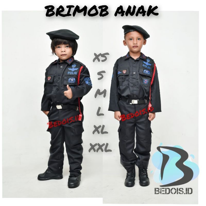 JOVSHOP Seragam Brimob Anak / Seragam Karnaval Brimob / Setelan Brimob anak / Baju Brimob Cilik / Se