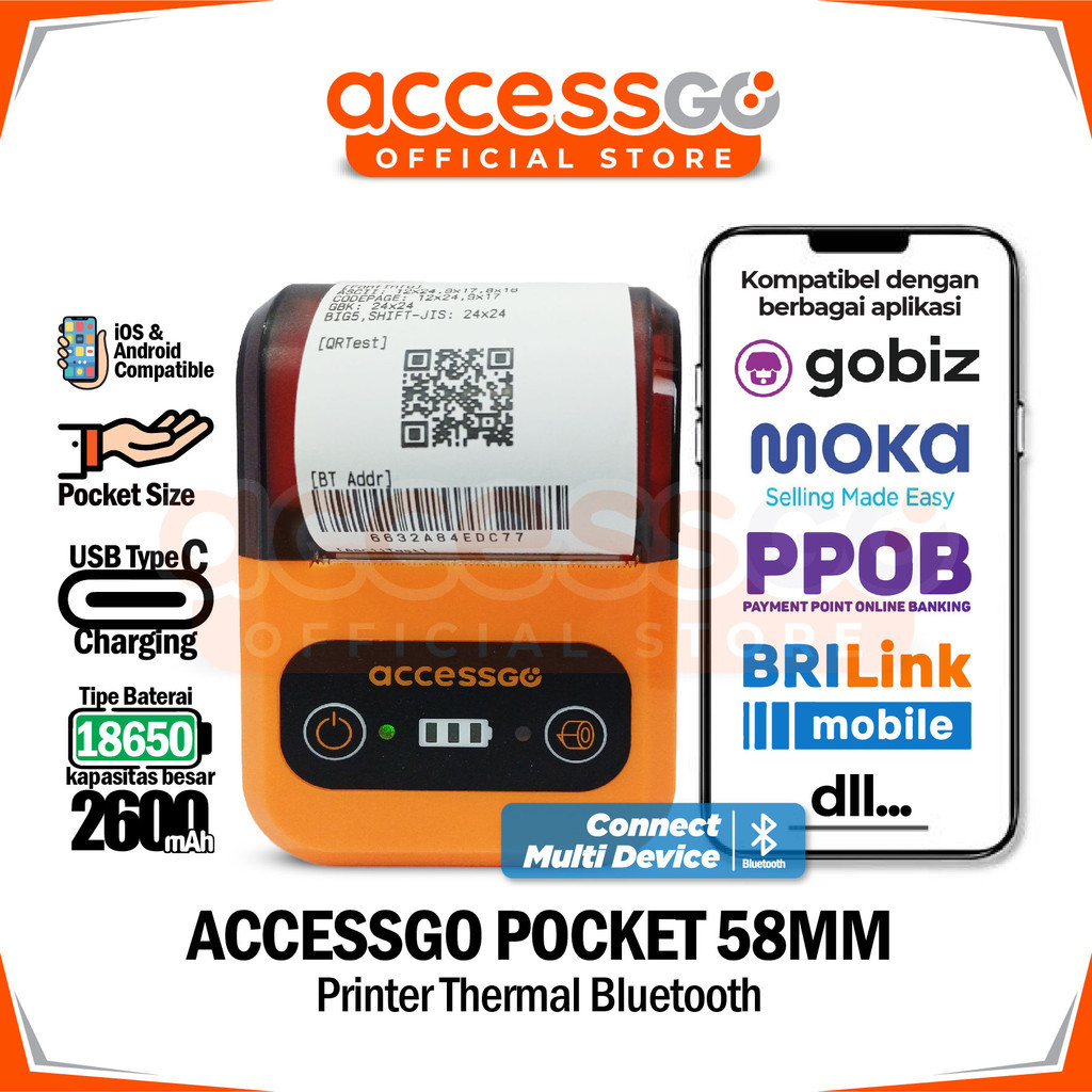 

Accessgo Pocket 58mm Mini Printer Thermal Bluetooth