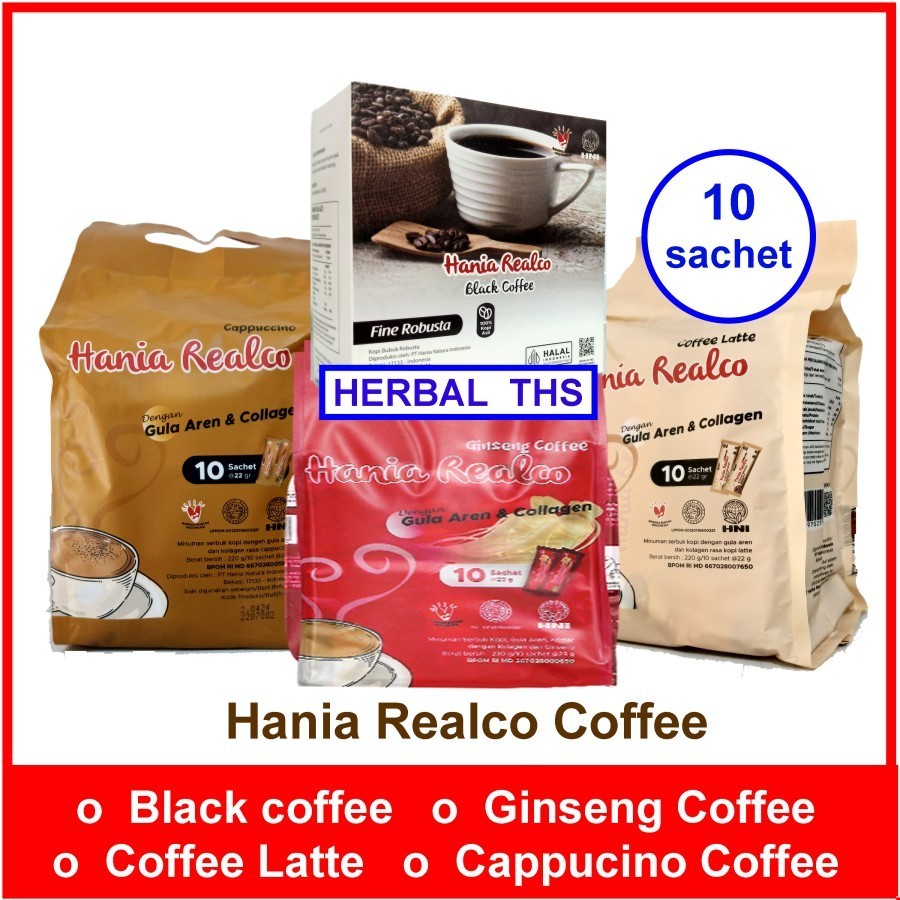 

HANIA REALCO COFFEE LATTE, CAPPUCINO, GINSENG, BLACK COFFEE 100% Garansi Asli Produk HNI HPAI