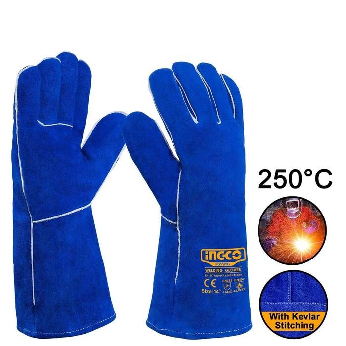 Ingco HGVW03 Sarung Tangan Las Kulit Anti Panas 14 Inch Biru Welding Gloves 14"