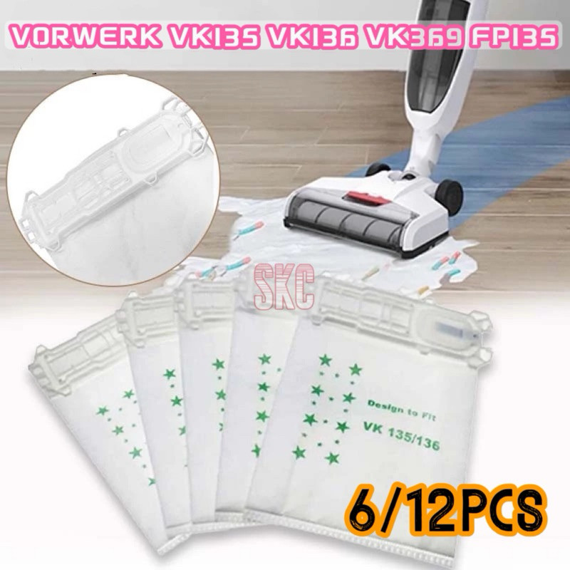 12PCS/SET Kantong Debu Untuk Vorwerk Vk135 Vk136 VK369 FP135 Vacuum Cleaner Dust Bag
